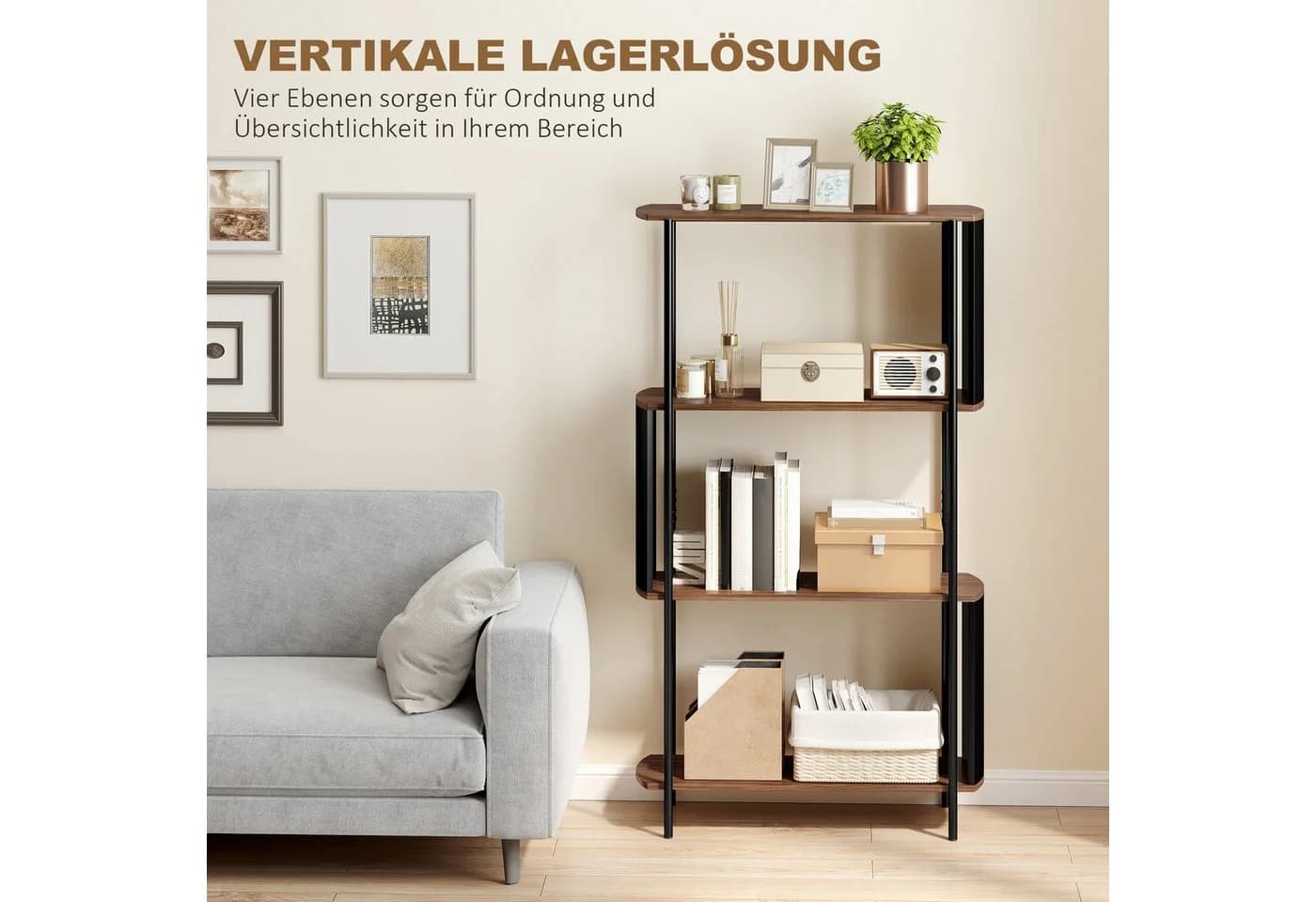 HOMCOM Standregal 4 Ebenen Braun Holzoptik Stahl - Bild 4