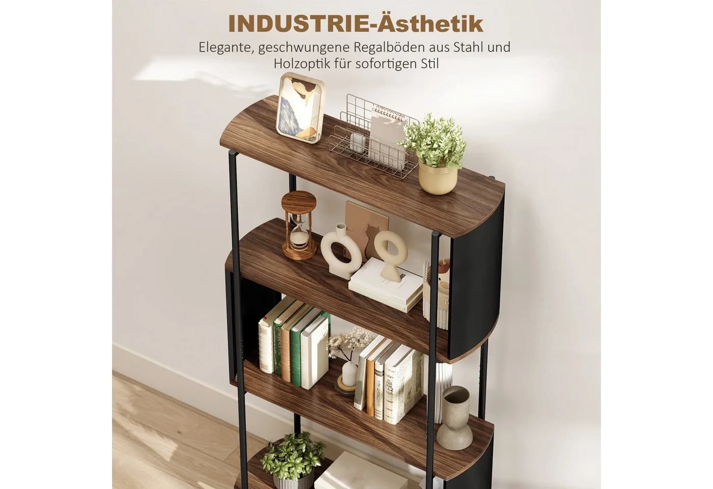 HOMCOM Standregal 4 Ebenen Braun Holzoptik Stahl - Bild 5