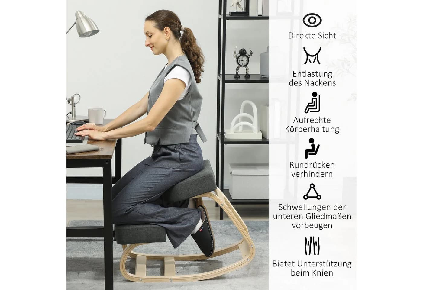 Vinsetto Ergonomischer Kniestuhl aus Massivbirke mit verstellbarer Sitzhöhe - Bild 5