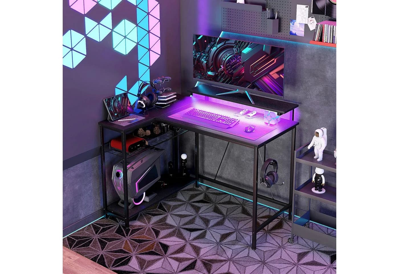 HOMCOM Computertisch Reversible Gaming Tisch mit LED & Steckdosen - Bild 2