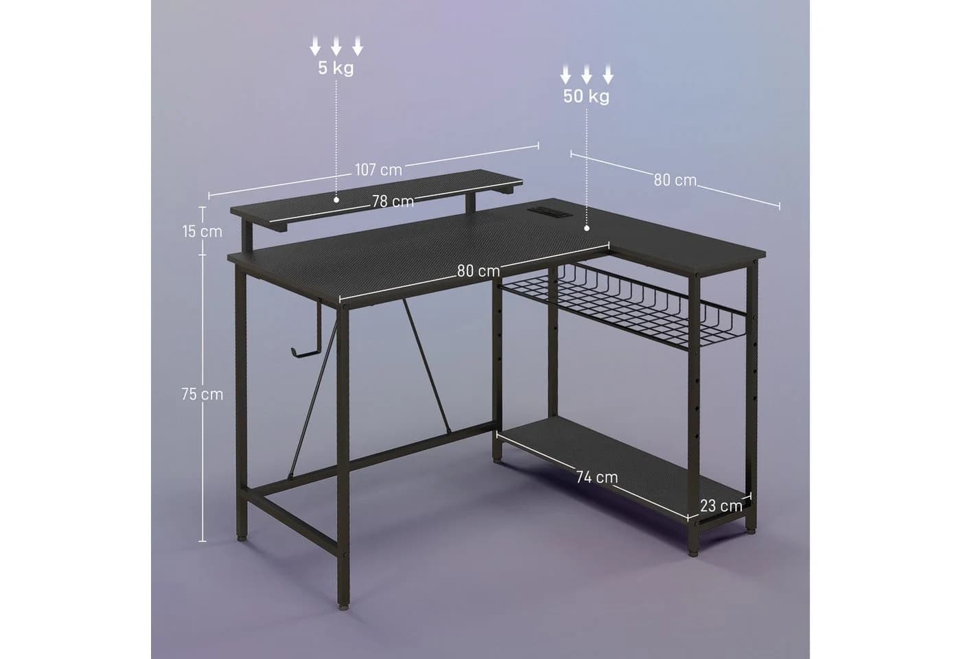 HOMCOM Computertisch Reversible Gaming Tisch mit LED & Steckdosen - Bild 3