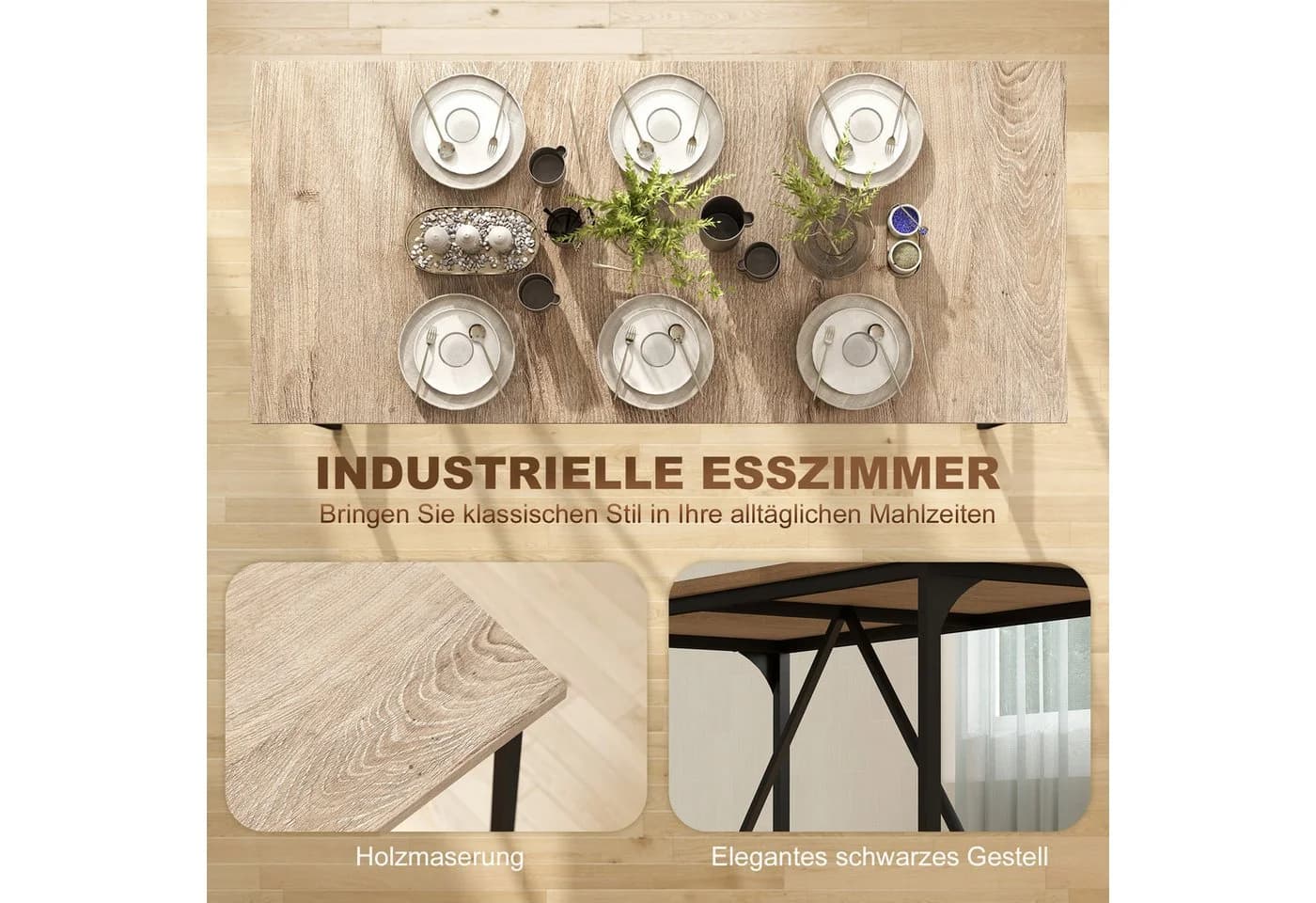 HOMCOM Esstisch Holzoptik Schwarz 180 cm - Bild 5