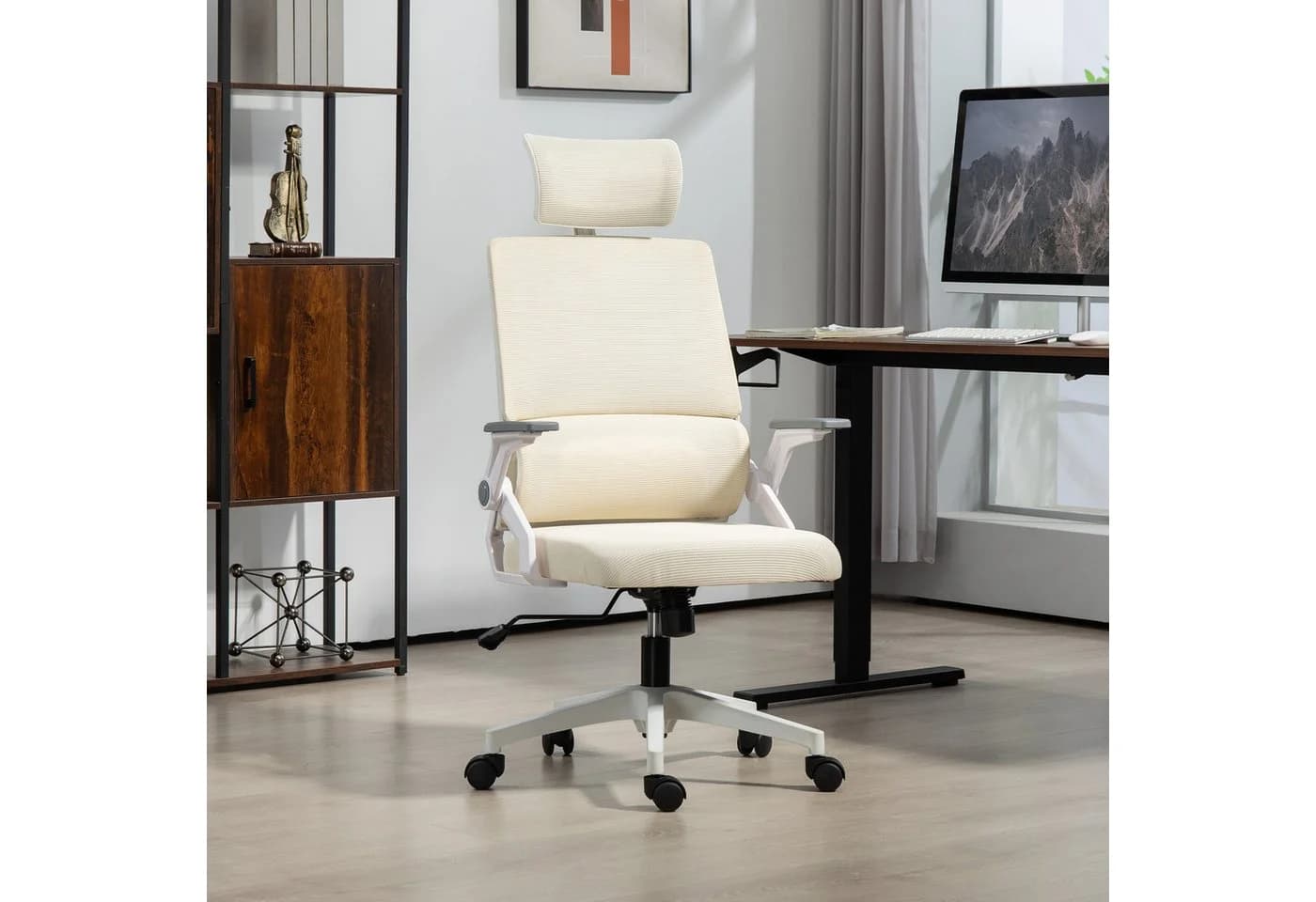 Vinsetto Bürostuhl Ergonomisch mit Kopfstütze & Wippfunktion Beige - Bild 2