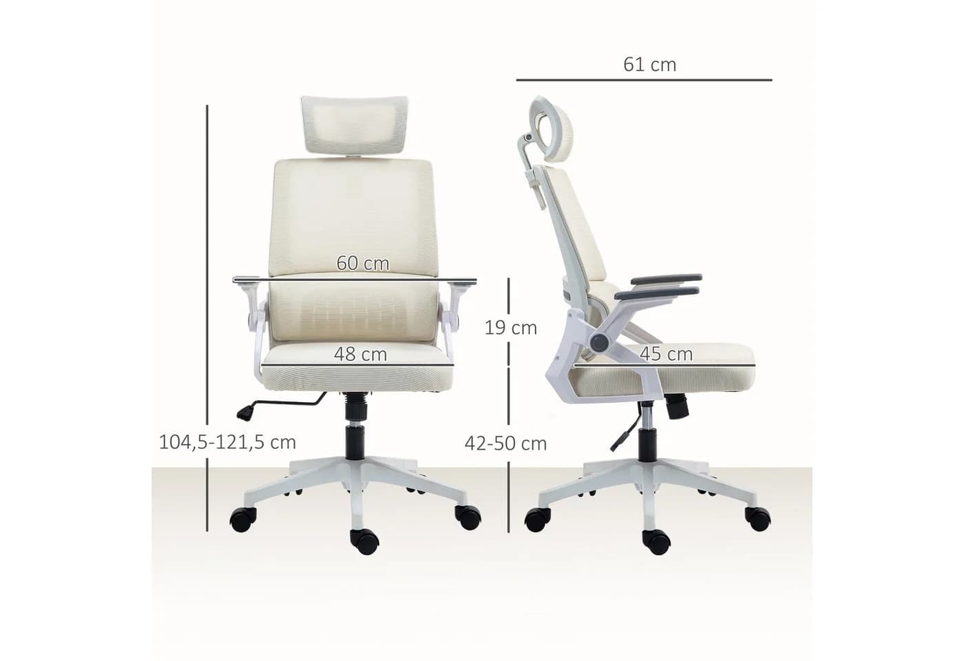 Vinsetto Bürostuhl Ergonomisch mit Kopfstütze & Wippfunktion Beige - Bild 3