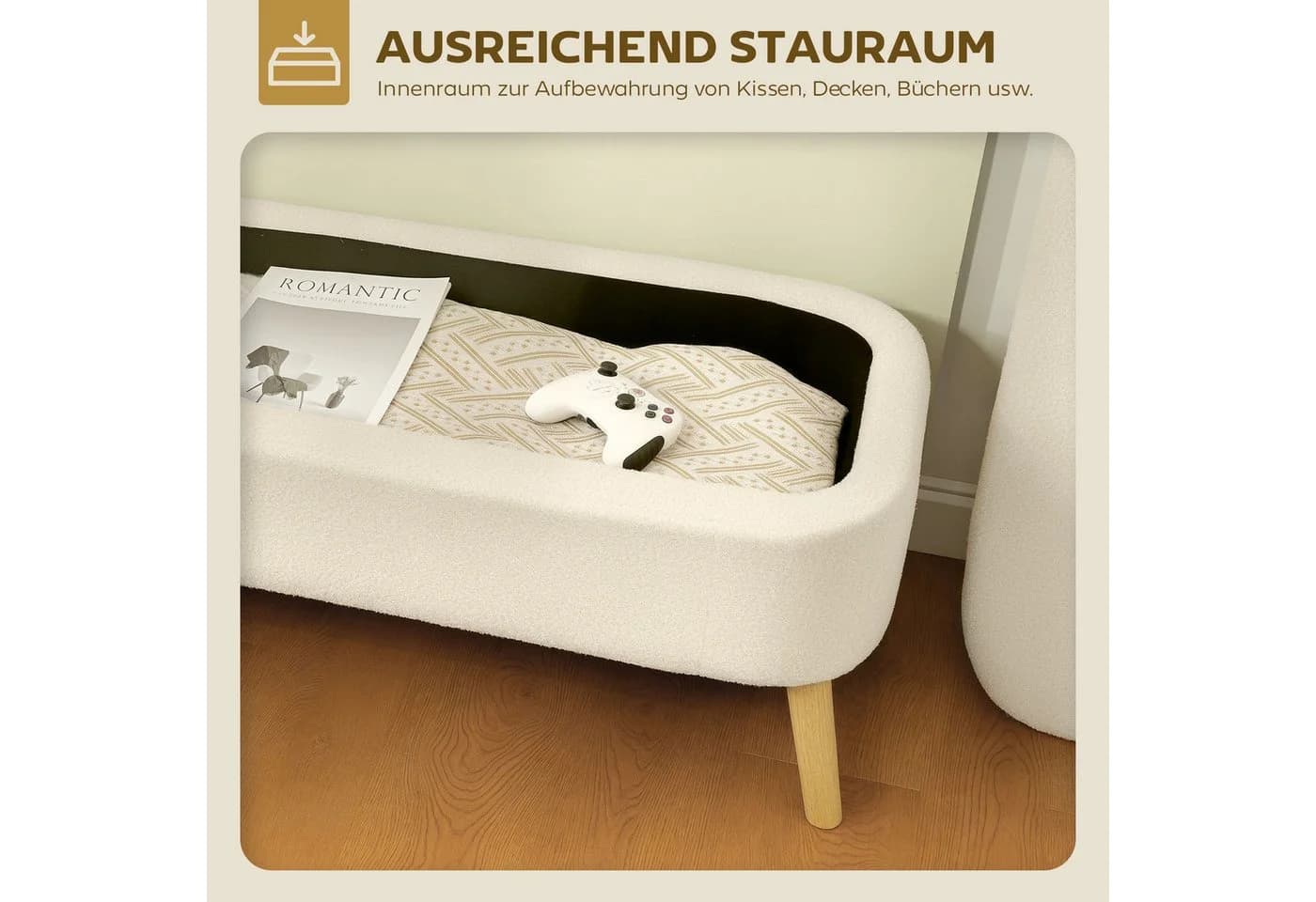 HOMCOM Sitzbank Truhenbank Bettbank mit Stauraum Teddy-Fleece Holzbeine - Bild 4