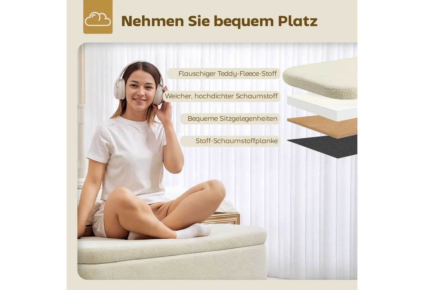 HOMCOM Sitzbank Truhenbank Bettbank mit Stauraum Teddy-Fleece Holzbeine - Bild 5