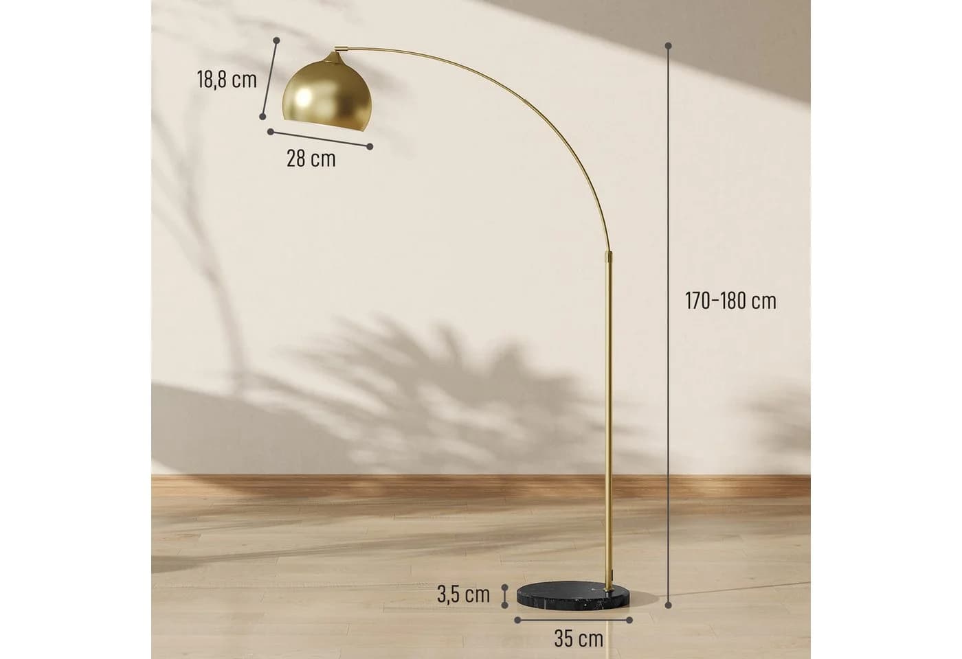 HOMCOM Stehlampe Bogenlampe höhenverstellbar gold - Bild 3
