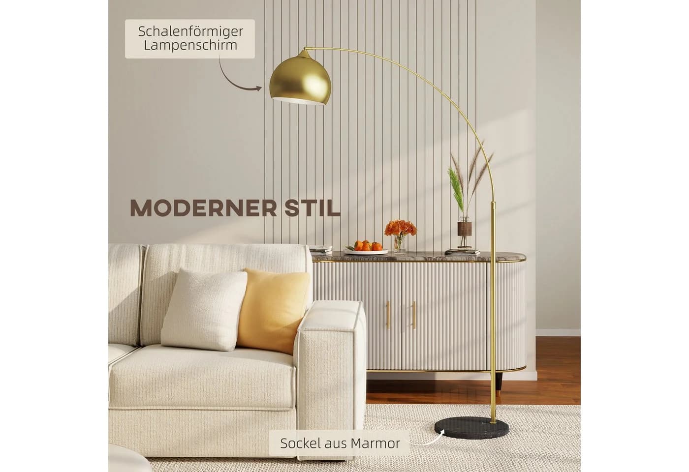 HOMCOM Stehlampe Bogenlampe höhenverstellbar gold - Bild 4