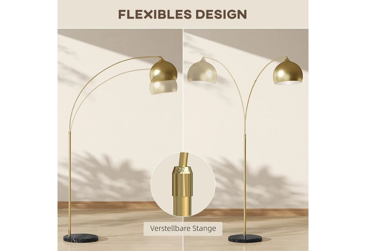 HOMCOM Stehlampe Bogenlampe höhenverstellbar gold - Bild 5