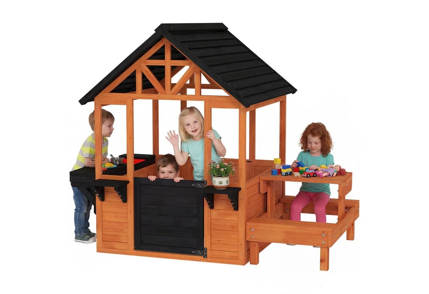 AIYAPPLAY Spielhaus Gartenhaus Holz mit Spülstation Hellbraun - Bild 1