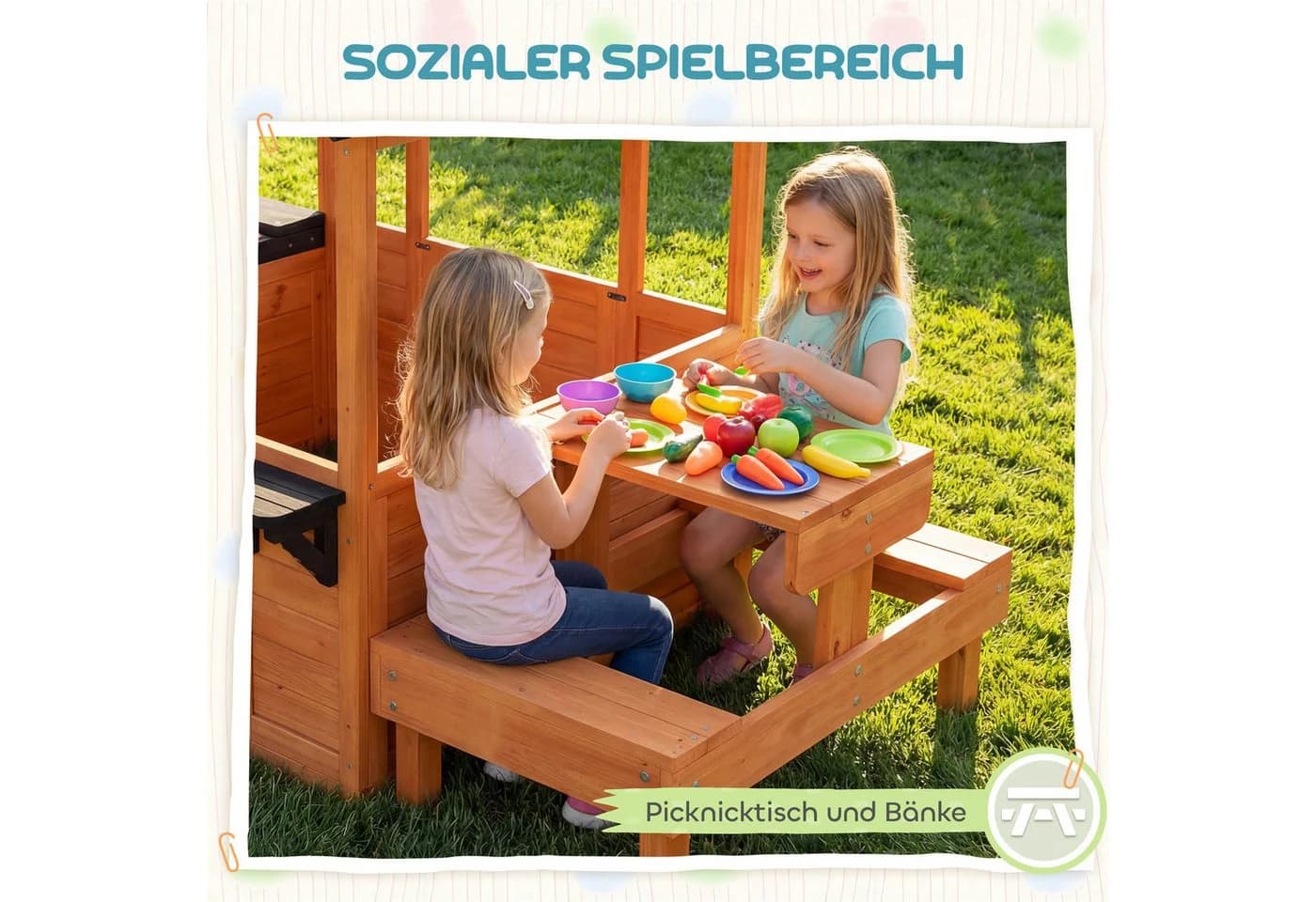AIYAPPLAY Spielhaus Gartenhaus Holz mit Spülstation Hellbraun - Bild 5