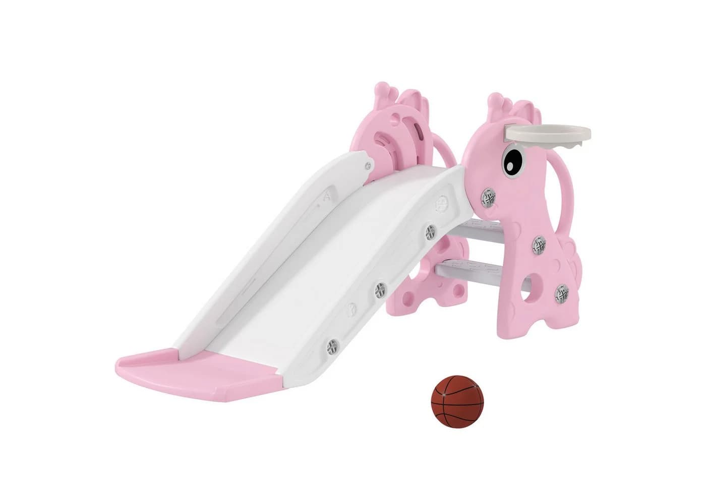 AIYAPPLAY Kinder-Rutsche Rosa mit Basketballkorb