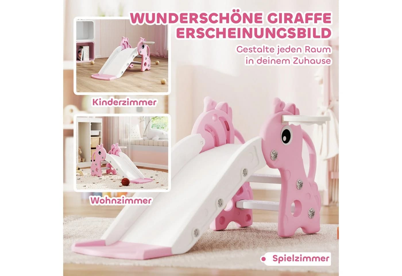 AIYAPPLAY Kinder-Rutsche Rosa mit Basketballkorb - Bild 5