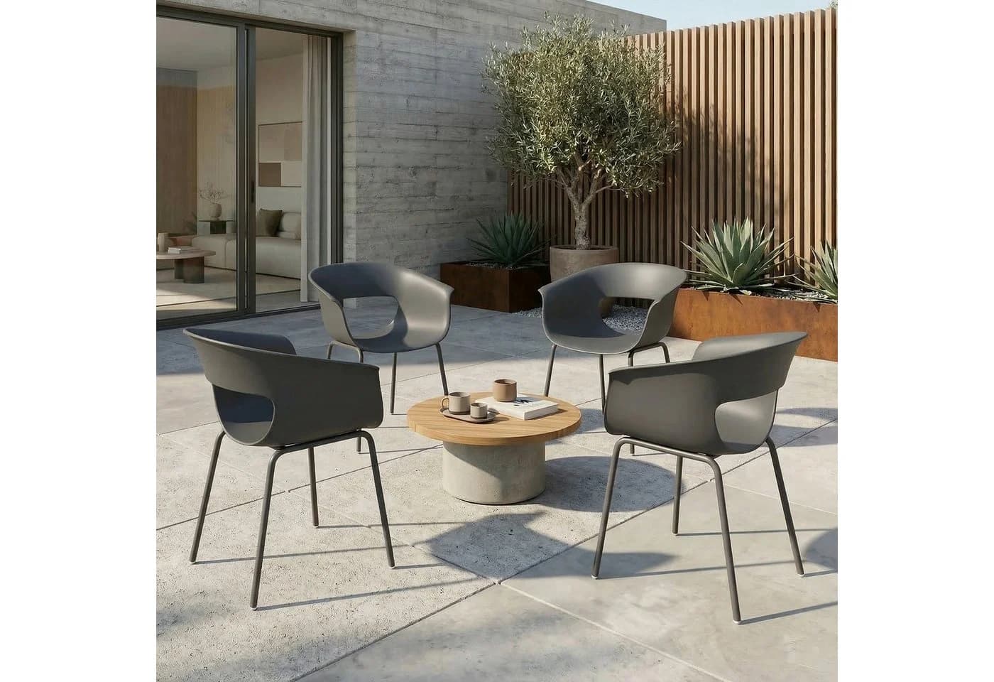 Outsunny Gartenstuhl mit Ausschnittdesign, Armlehne, 4 St, Dunkelgrau - Bild 2