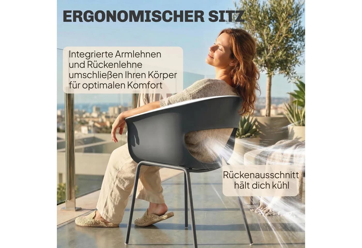Outsunny Gartenstuhl mit Ausschnittdesign, Armlehne, 4 St, Dunkelgrau - Bild 5