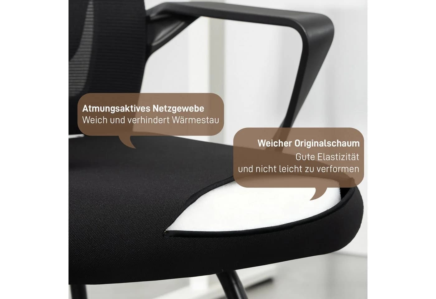 HOMCOM Besucherstuhl Schwarz mit Lendenwirbelstütze und Netzrückenlehne - Bild 5