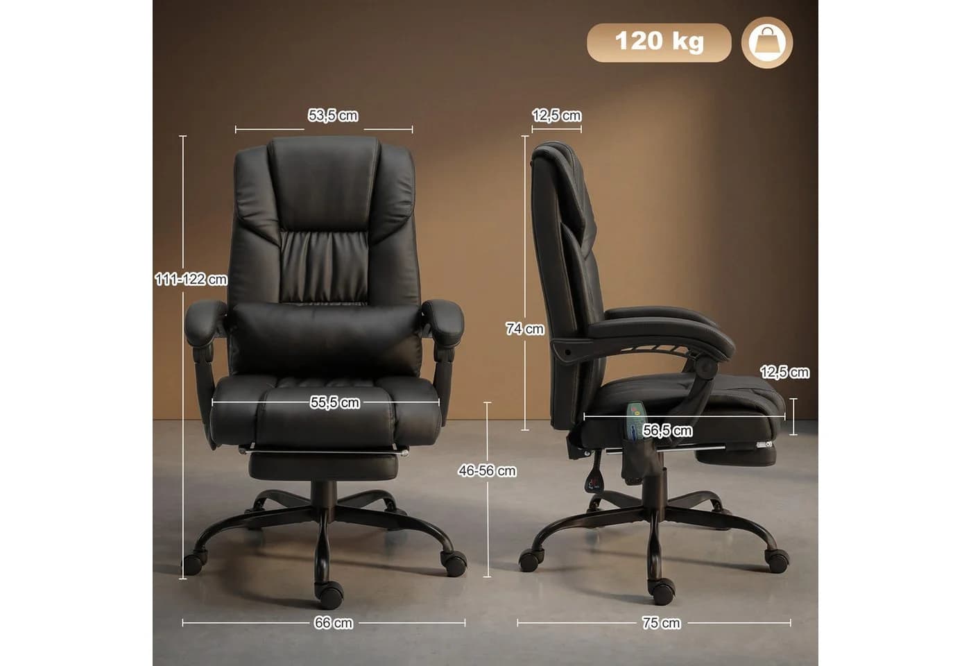Vinsetto Bürostuhl mit Massagefunktion, höhenverstellbar, Schwarz - Bild 3