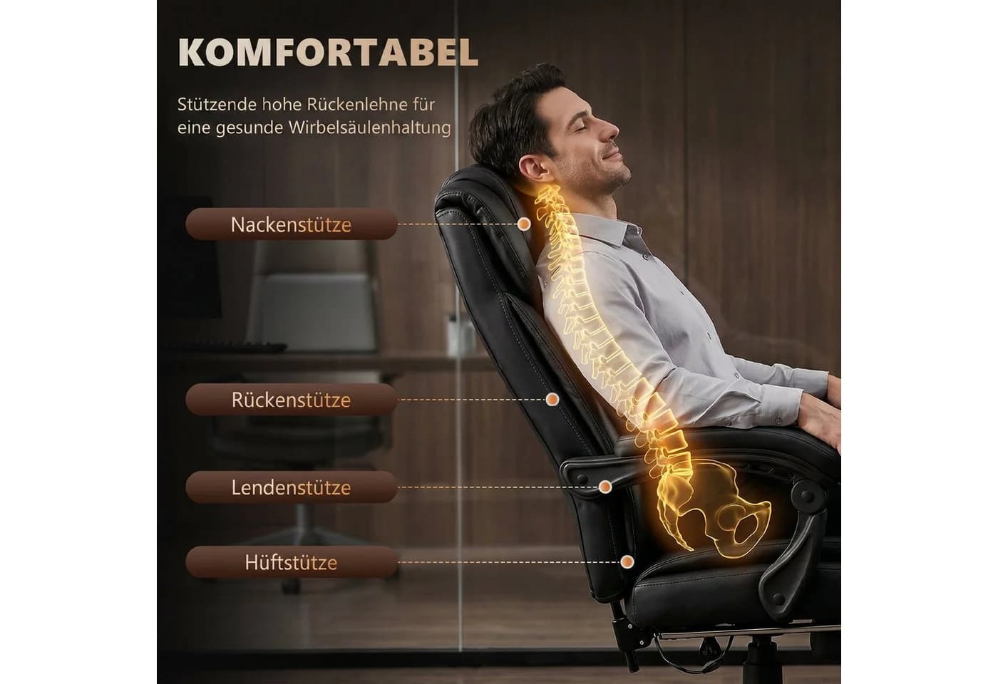 Vinsetto Bürostuhl mit Massagefunktion, höhenverstellbar, Schwarz - Bild 5
