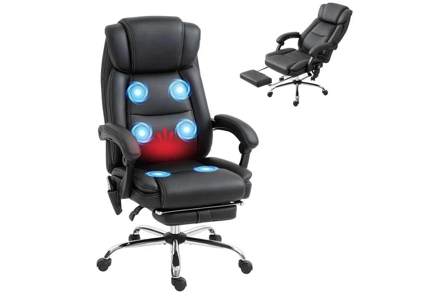 HOMCOM Bürostuhl mit Massagefunktion, Heizfunktion & Fußstütze Schwarz