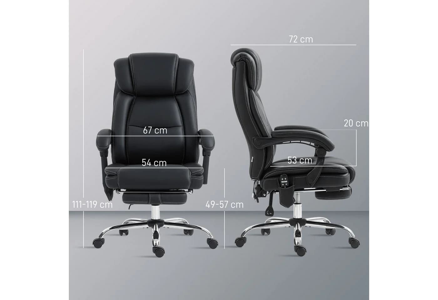 HOMCOM Bürostuhl mit Massagefunktion, Heizfunktion & Fußstütze Schwarz - Bild 3