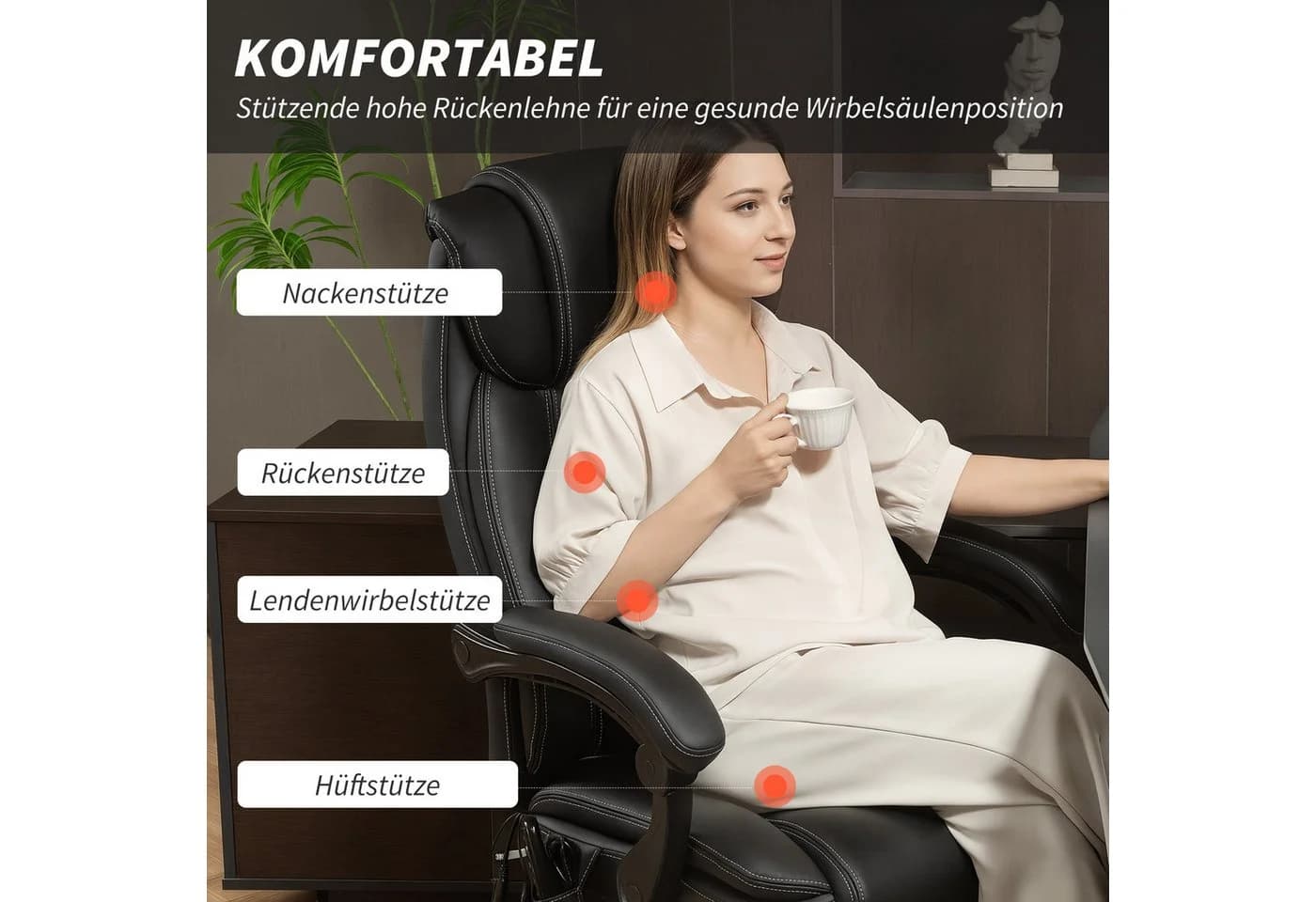 HOMCOM Bürostuhl mit Massagefunktion, Heizfunktion & Fußstütze Schwarz - Bild 5