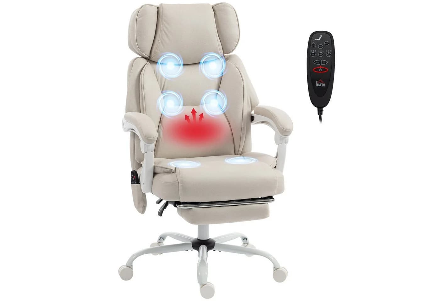 HOMCOM Schreibtischstuhl Ergonomisch Bürostuhl 6-Punkt-Massage Heizfunktion Weiß