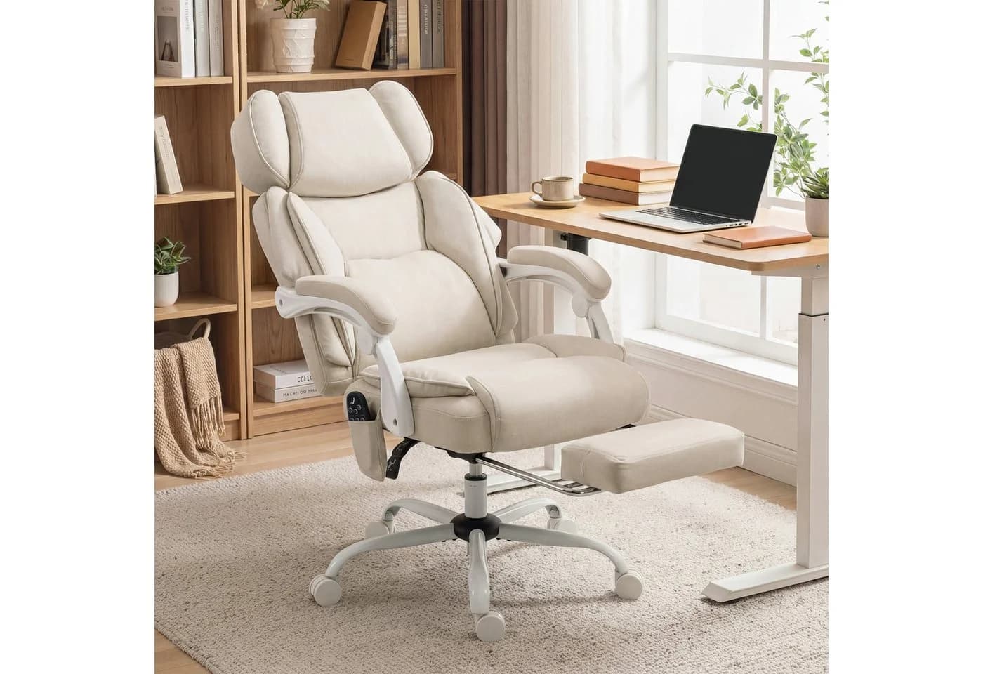 HOMCOM Schreibtischstuhl Ergonomisch Bürostuhl 6-Punkt-Massage Heizfunktion Weiß - Bild 2