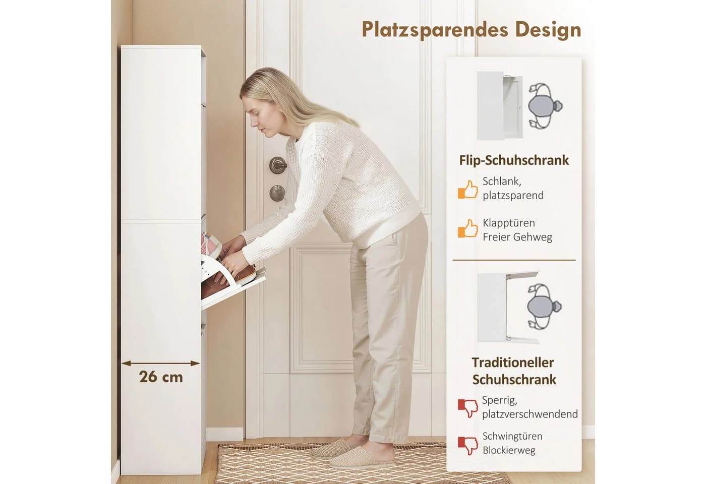 HOMCOM Schuhkipper Weiß Verstellbare Trennwand 3 Klappfächer - Bild 4