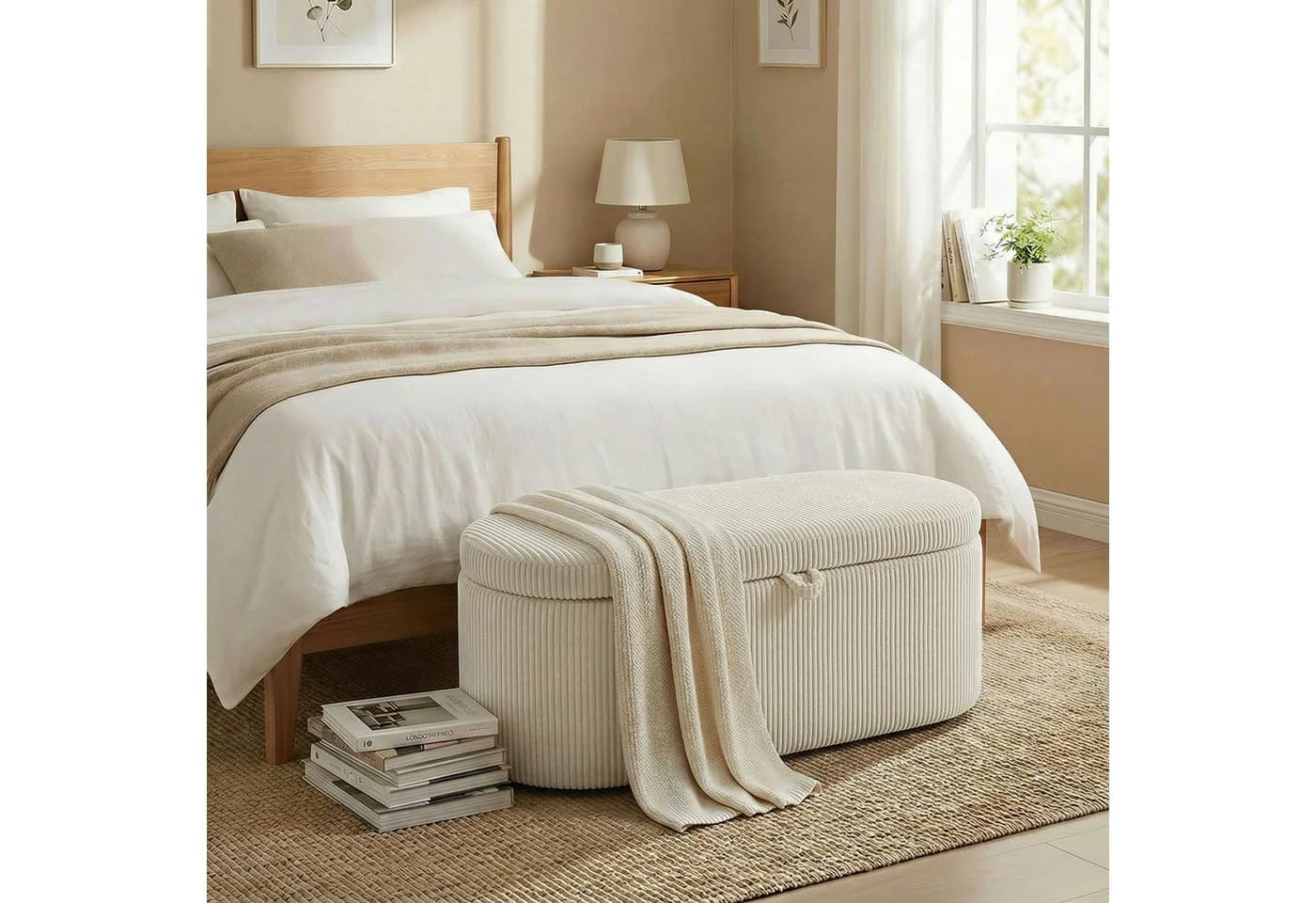 HOMCOM Sitzbank Beige Cord mit Stauraum und Polsterung - Bild 2