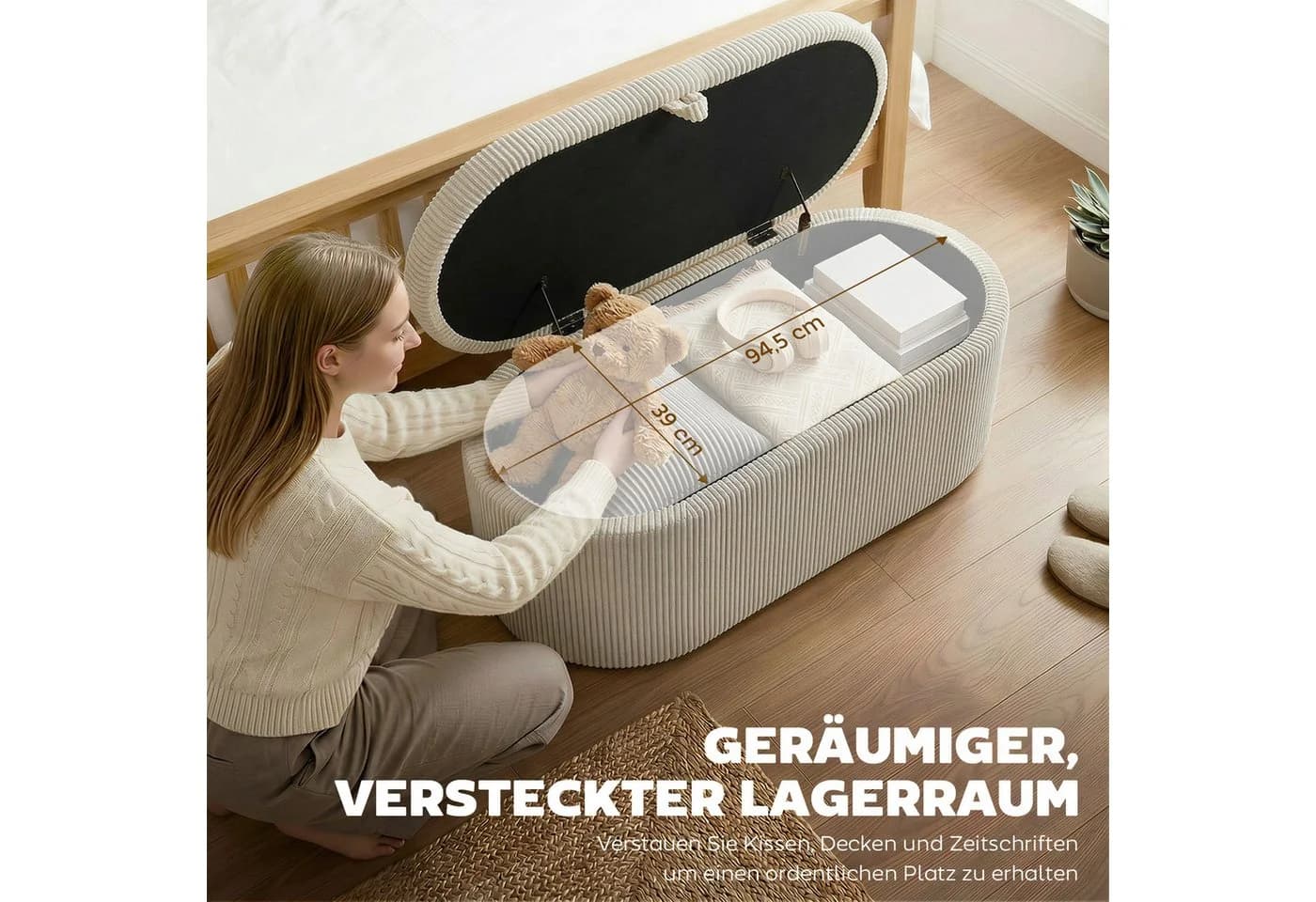 HOMCOM Sitzbank Beige Cord mit Stauraum und Polsterung - Bild 4