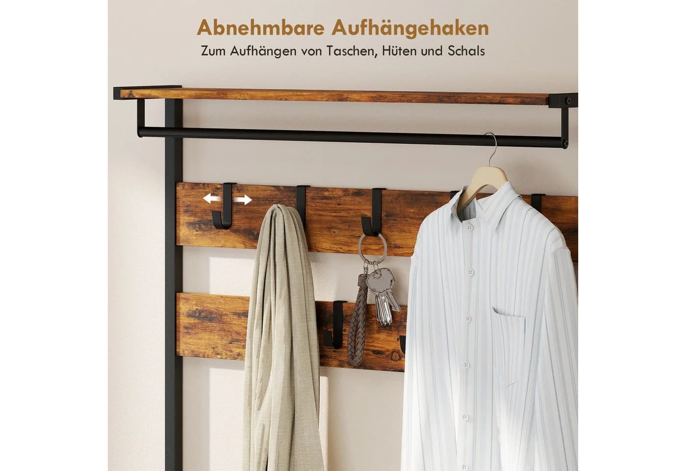 HOMCOM 5-in-1 Flurgarderobe mit Bank & Schuhregal Braun/Schwarz - Bild 5