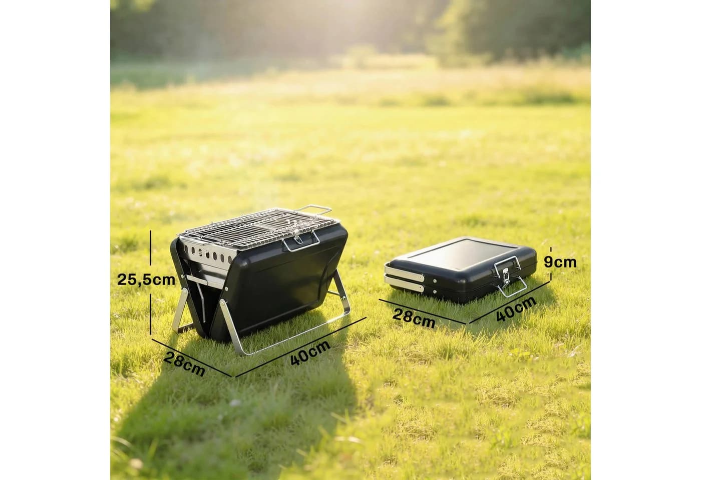 Outsunny Holzkohlegrill Klappbar mit Griff und Heberost - Bild 3