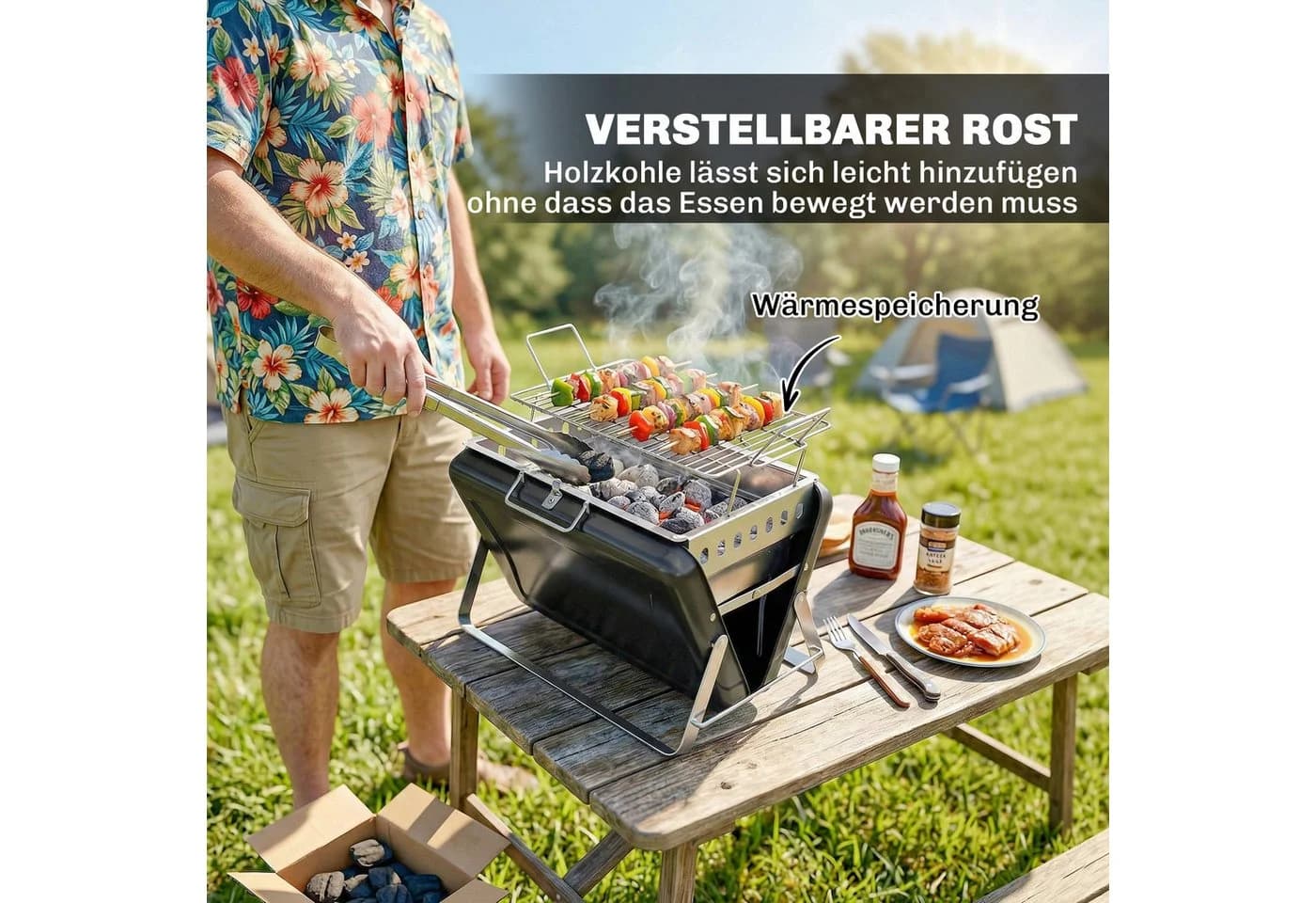 Outsunny Holzkohlegrill Klappbar mit Griff und Heberost - Bild 5