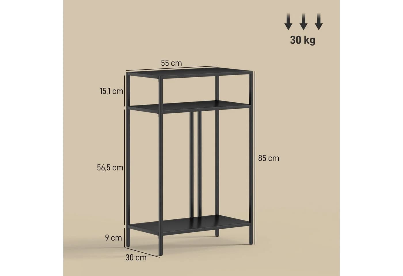 HOMCOM Konsolentisch 3 Ebenen Schwarz Metall Industrial - Bild 3