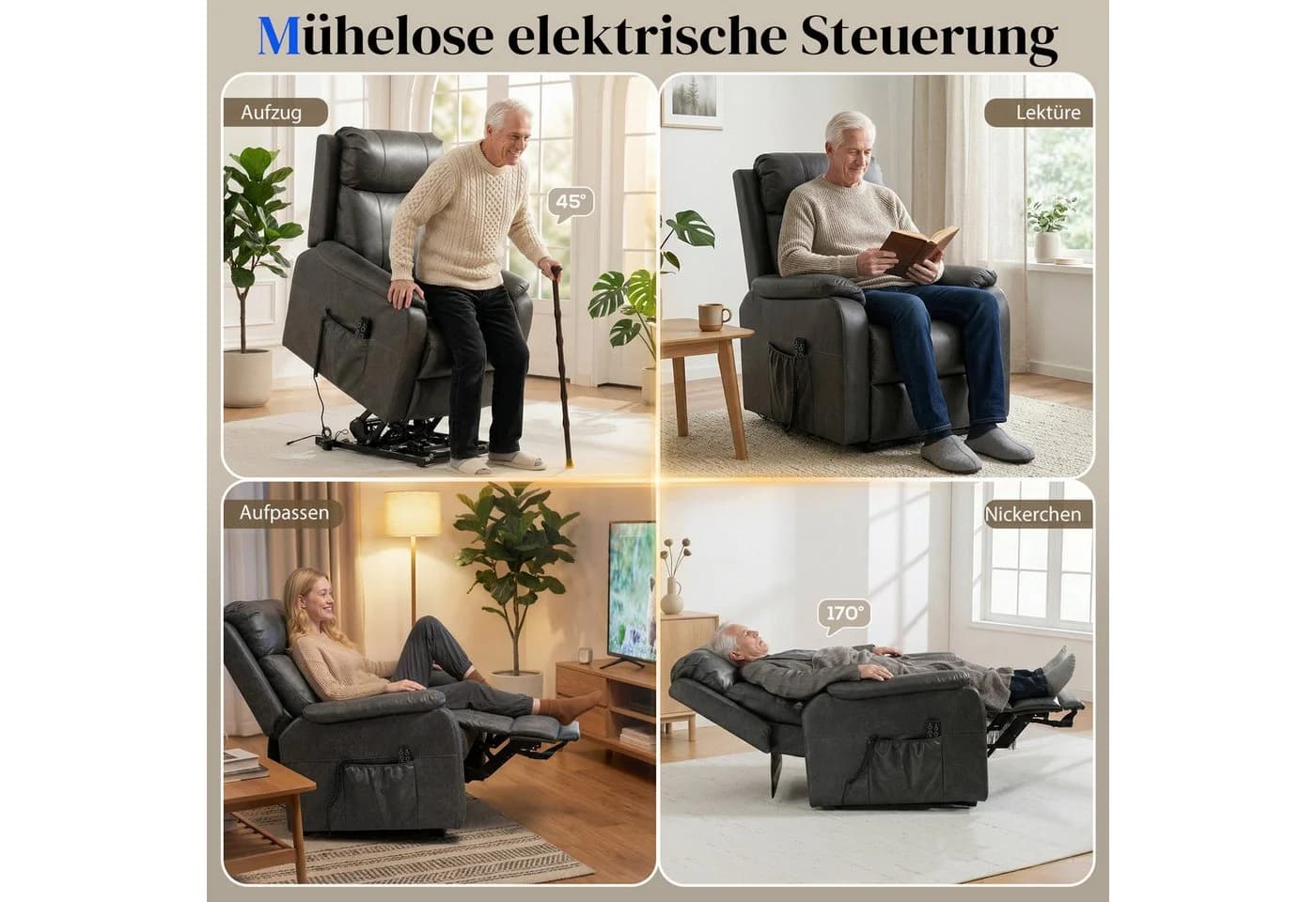 HOMCOM Relaxsessel Fernsehsessel mit Rollen, elektrisch verstellbar, Zero-Gravity-Position - Bild 4