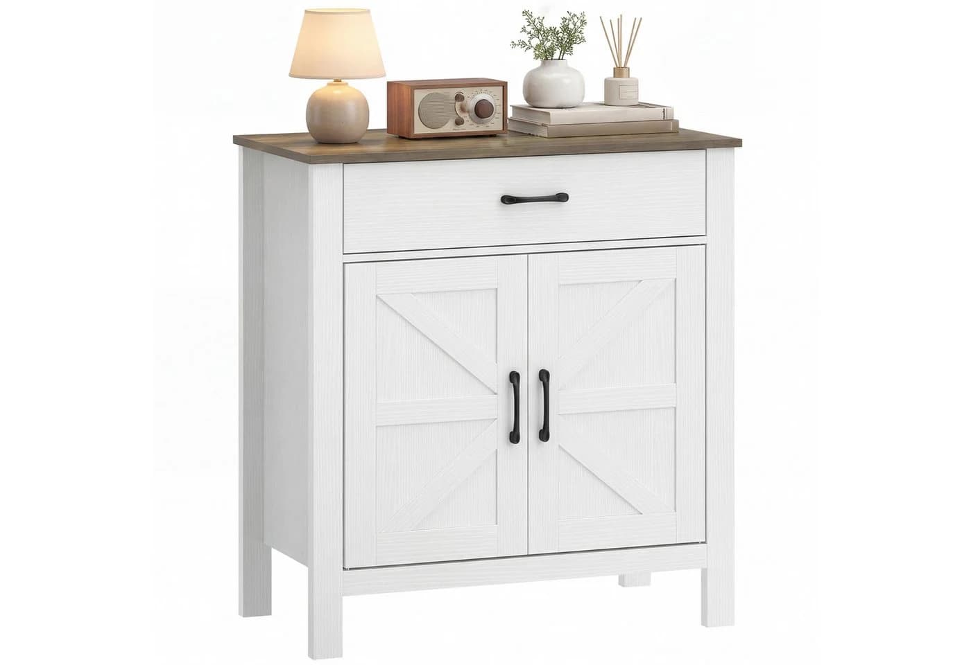 HOMCOM Sideboard Aufbewahrungsschrank Landhausstil Weiß Antikbraun