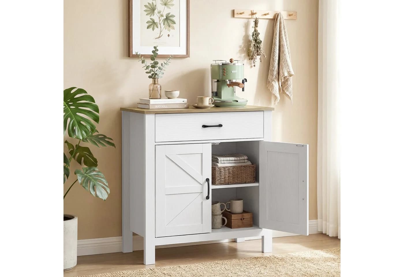 HOMCOM Sideboard Aufbewahrungsschrank Landhausstil Weiß Antikbraun - Bild 2
