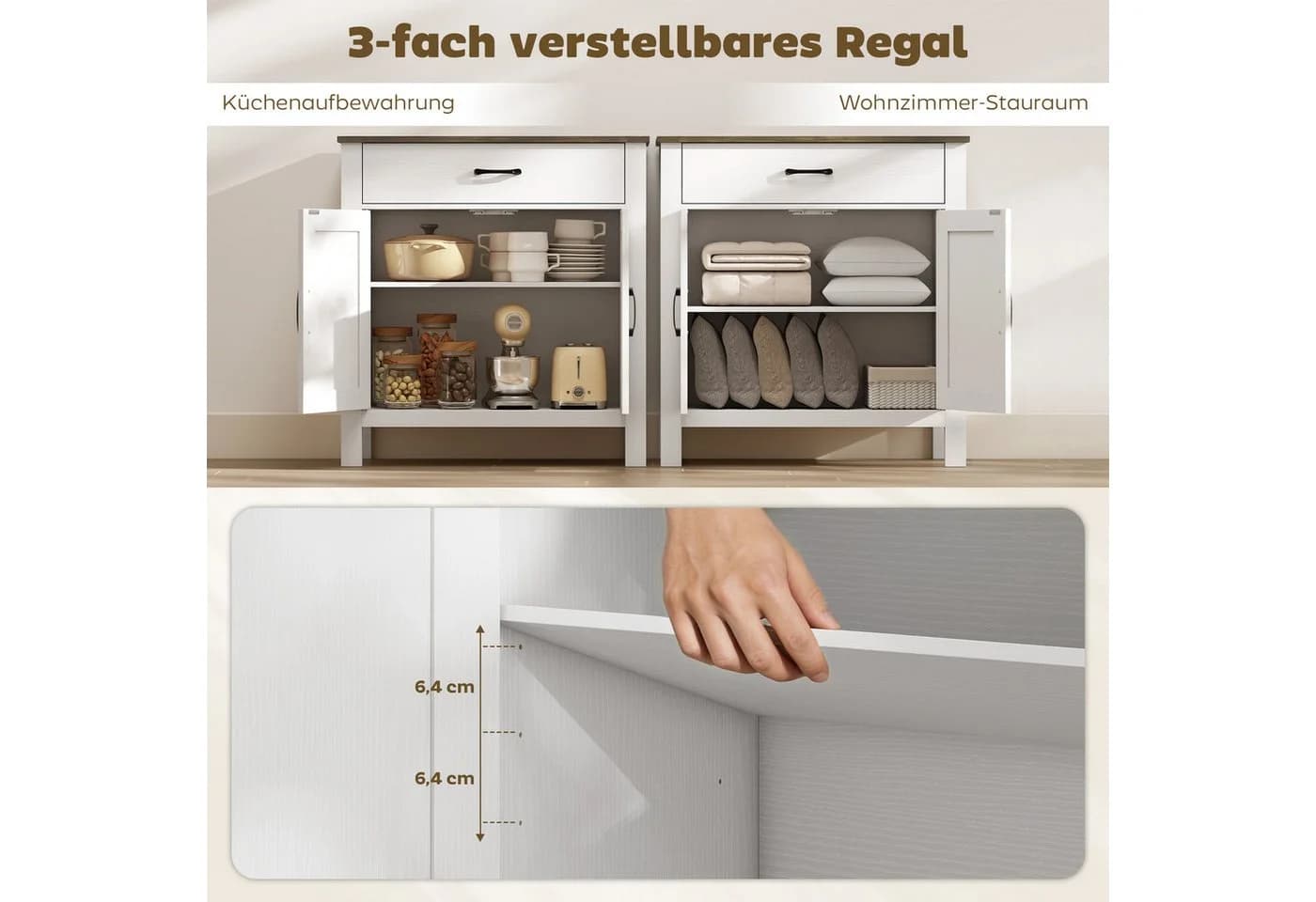 HOMCOM Sideboard Aufbewahrungsschrank Landhausstil Weiß Antikbraun - Bild 5