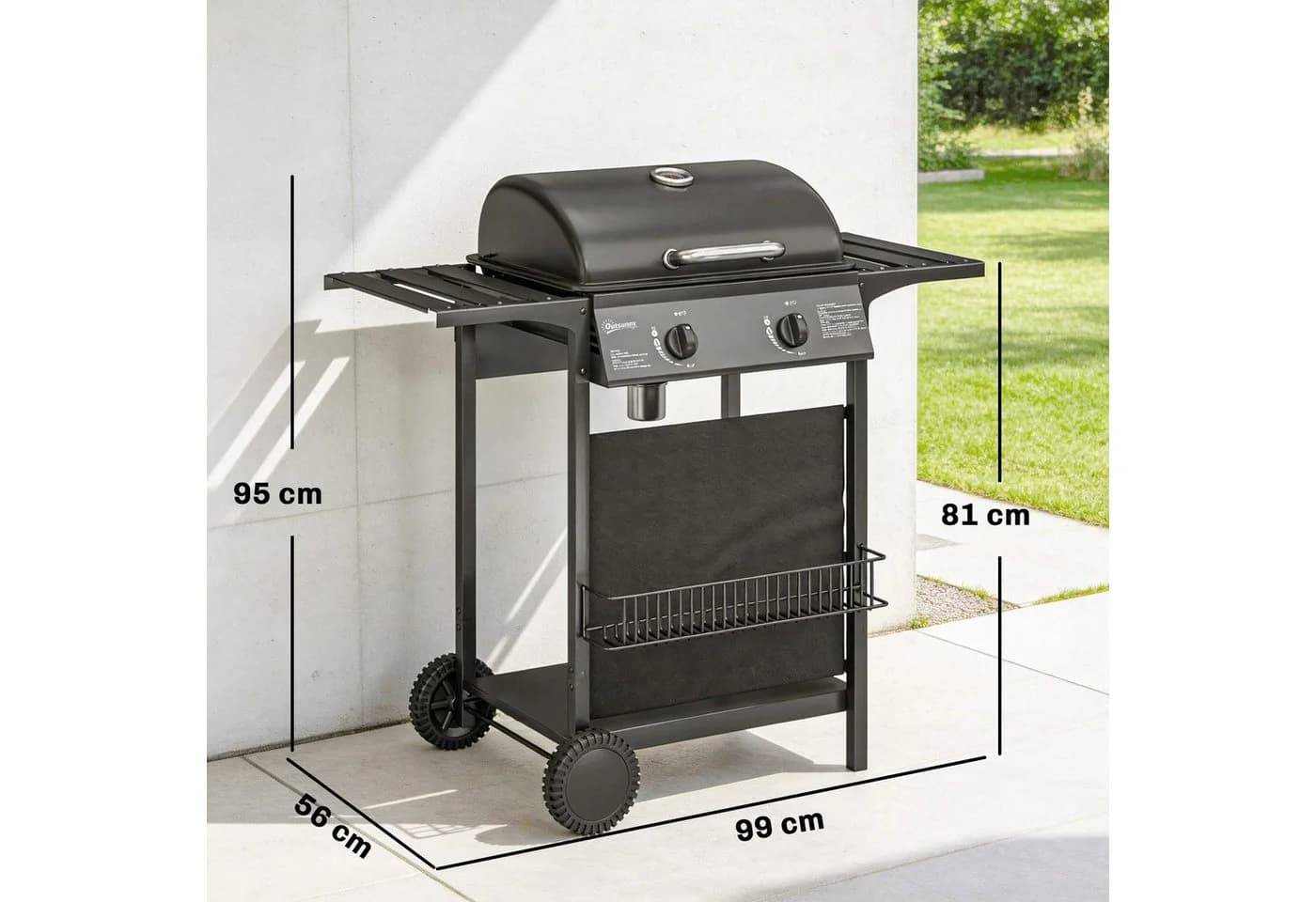 Outsunny Gasgrill mit 2 Brennern, Seitentischen und Unterkorb Schwarz - Bild 3