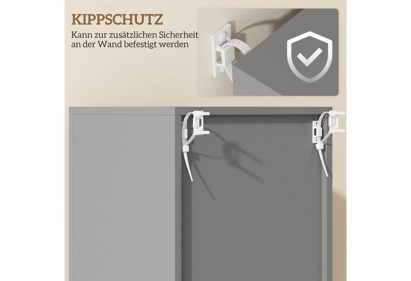 Kleankin Badkommode Hochschrank Grau mit verstellbaren Regalen - Bild 5