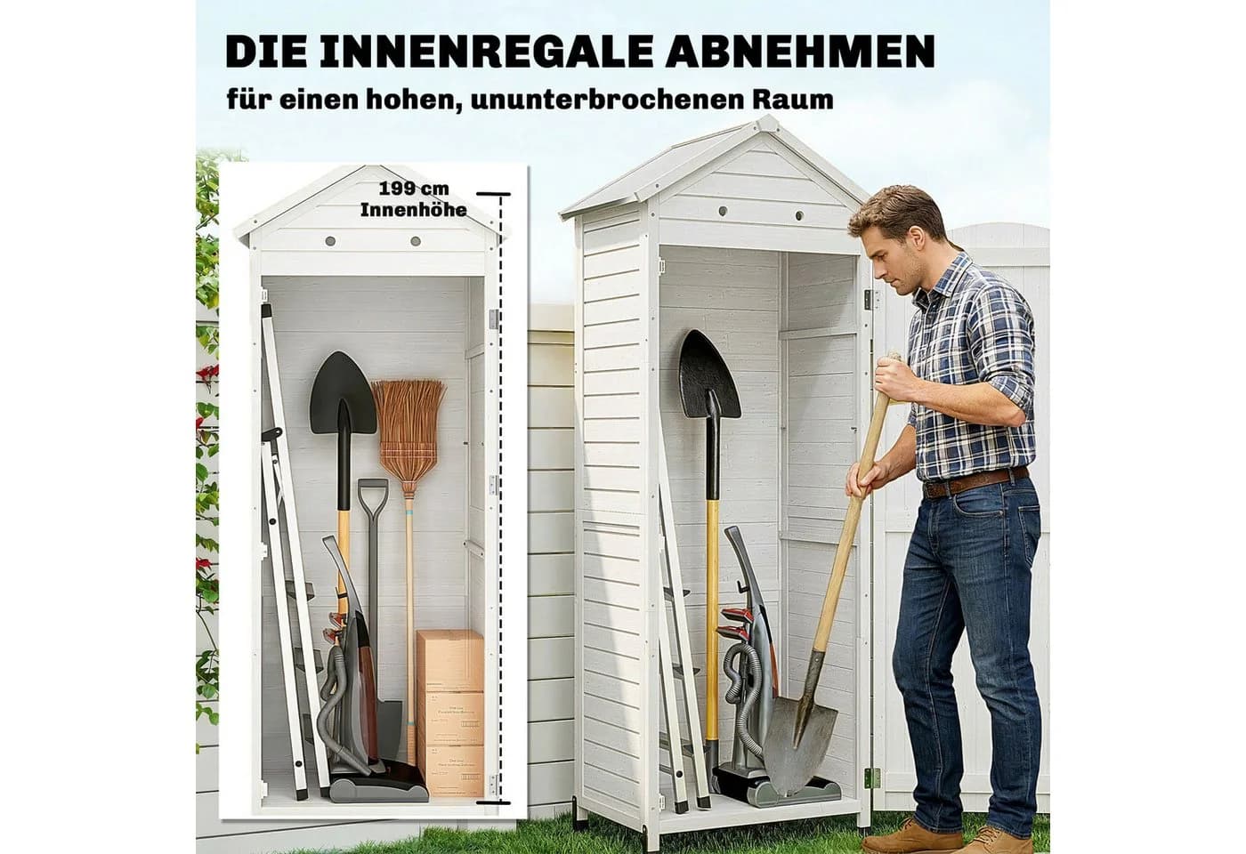 Outsunny Geräteschrank Weiß mit verstellbaren Regalen und Metall Dach - Bild 4