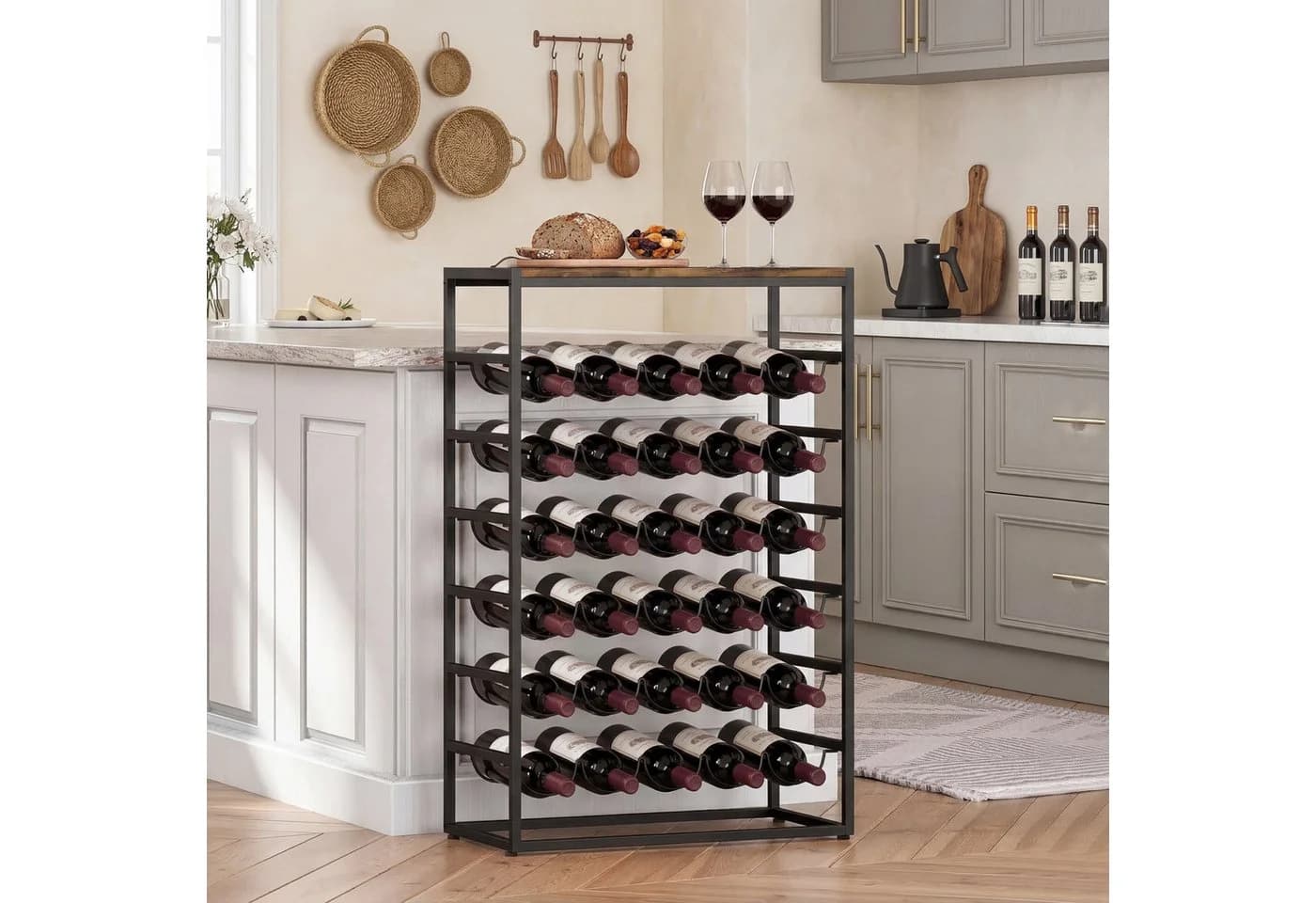HOMCOM Weinregal 30 Flaschen Metall Rustikal-Braun - Bild 2