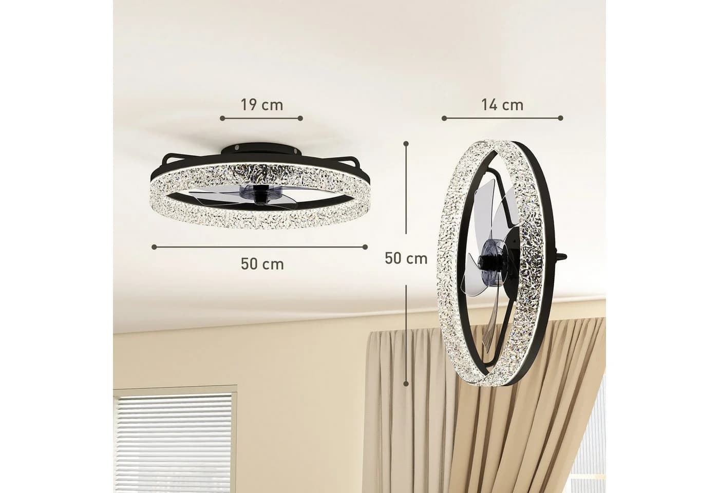 HOMCOM Deckenventilator mit LED-Beleuchtung 50cm Schwarz - Bild 3