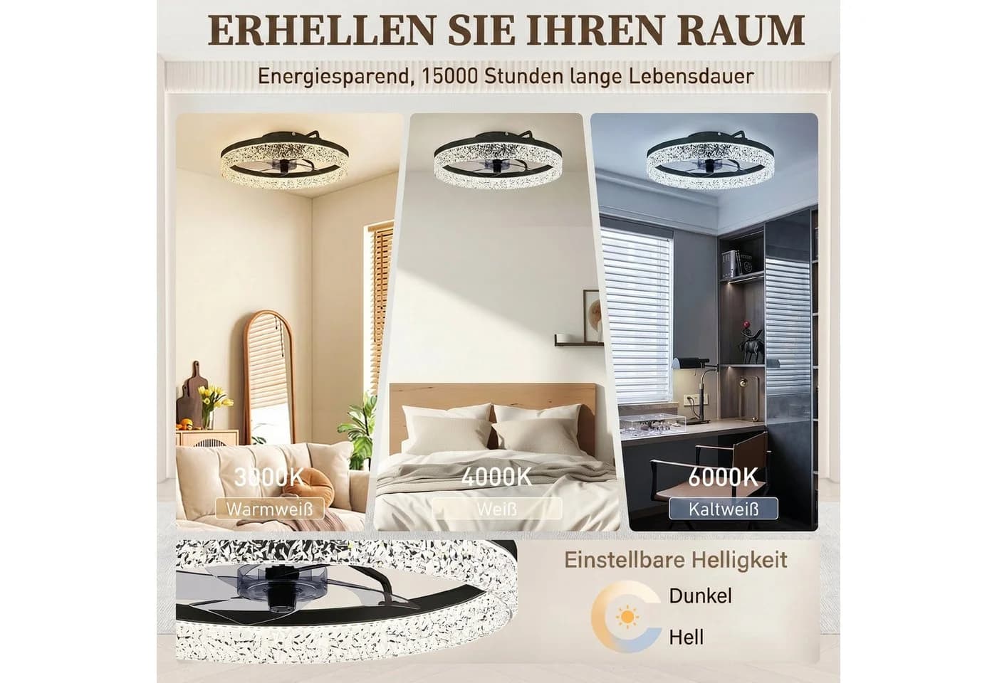 HOMCOM Deckenventilator mit LED-Beleuchtung 50cm Schwarz - Bild 4