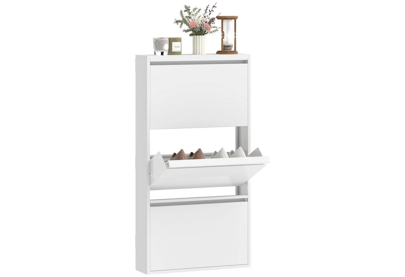 HOMCOM Schuhschrank Klappsystem Weiß Metall