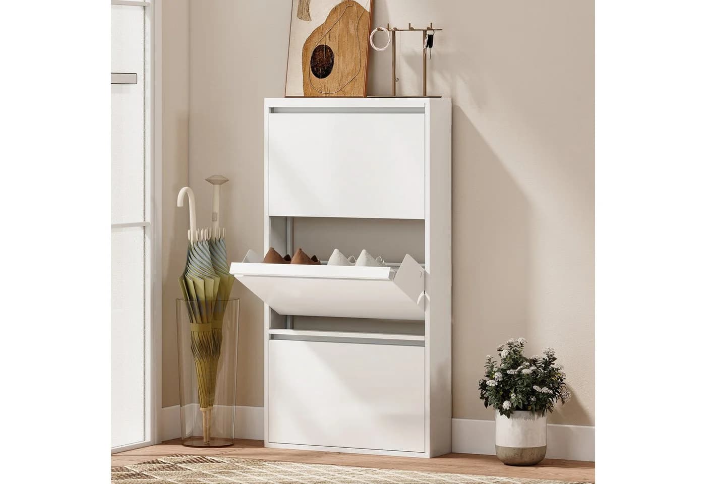 HOMCOM Schuhschrank Klappsystem Weiß Metall - Bild 2