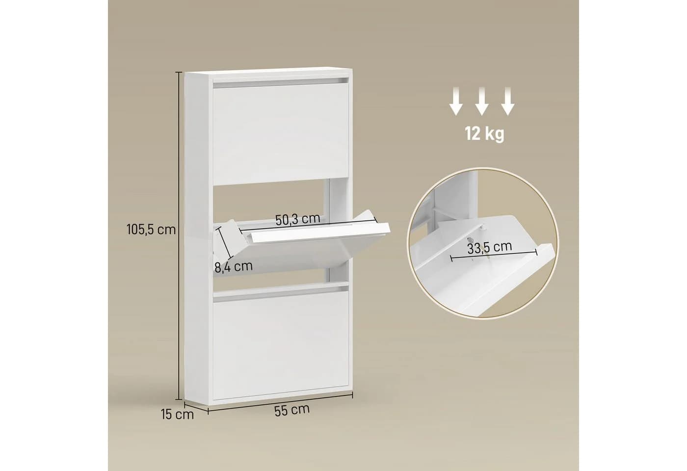 HOMCOM Schuhschrank Klappsystem Weiß Metall - Bild 3
