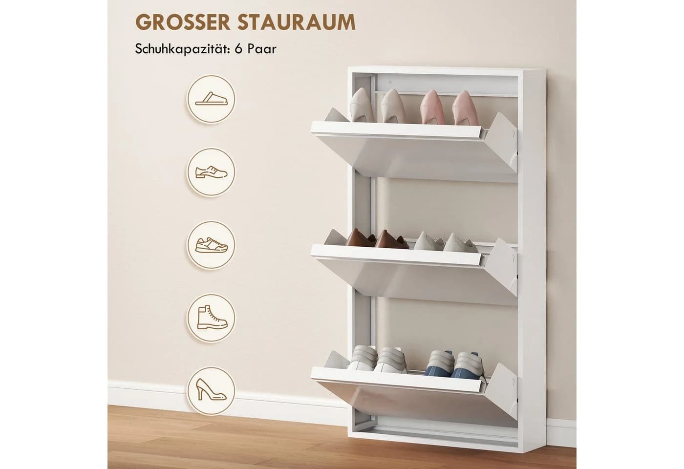 HOMCOM Schuhschrank Klappsystem Weiß Metall - Bild 5