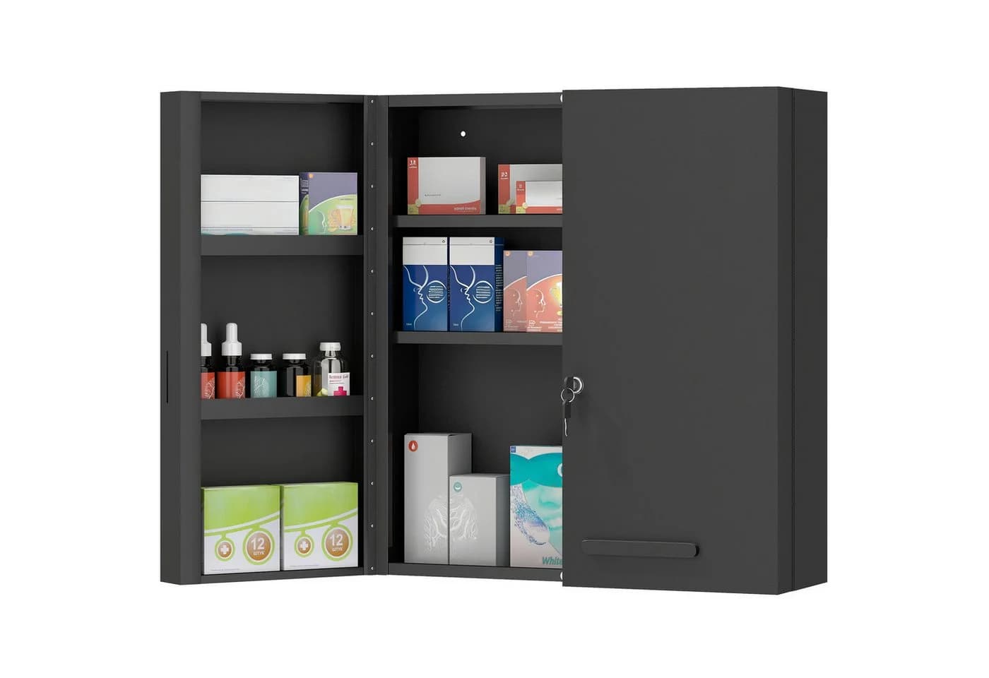 Kleankin Medizinschrank abschließbar Schwarz 6 Regale