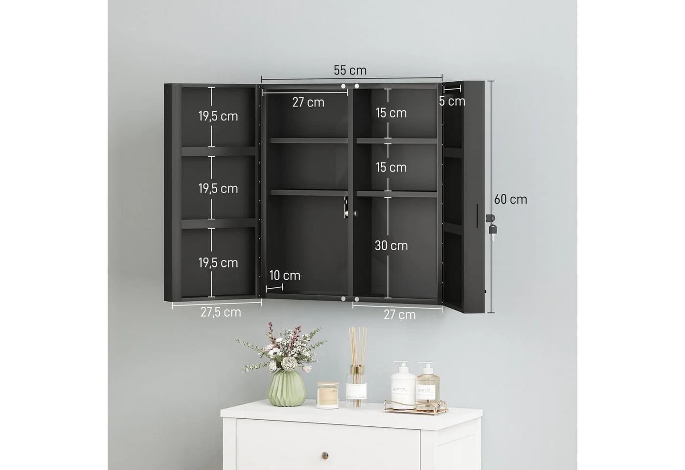Kleankin Medizinschrank abschließbar Schwarz 6 Regale - Bild 3